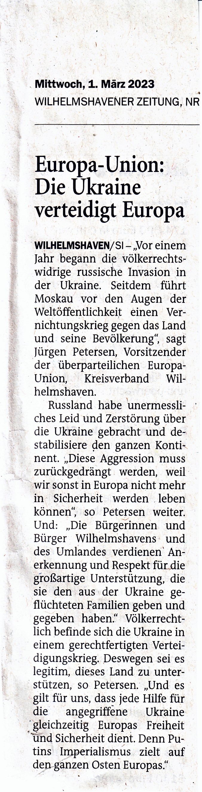 Wilhelmshavener Zeitung vom 1. März 2023
