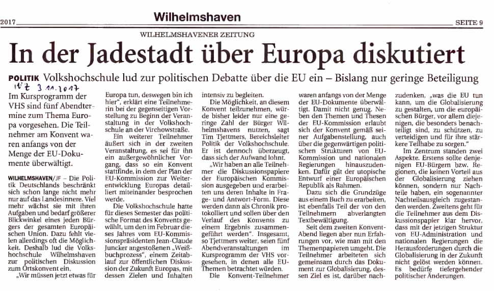 Wilhelmshavener Zeitung vom 3.11.2017