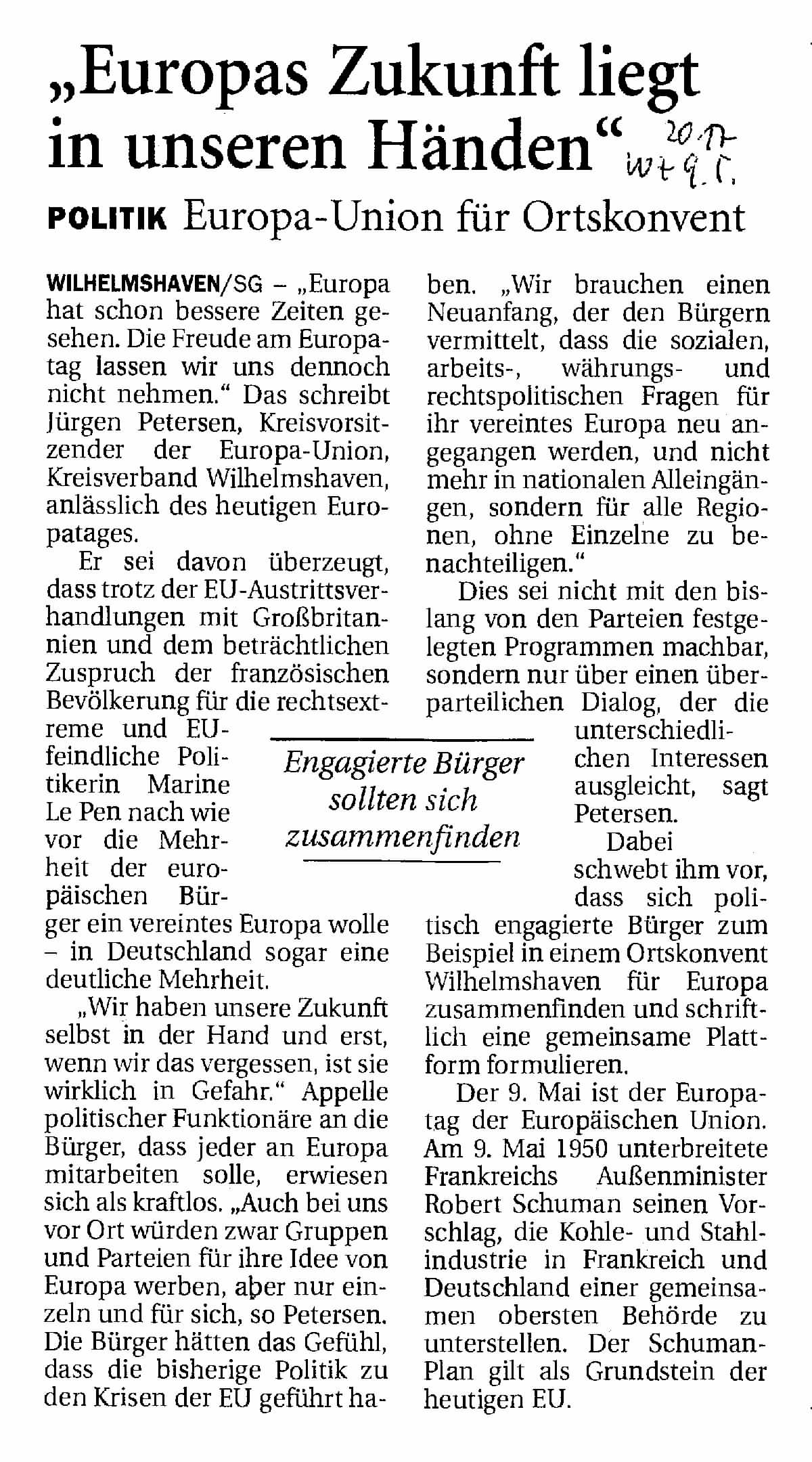 Wilhelmshavener Zeitung vom 9. Mai 2017