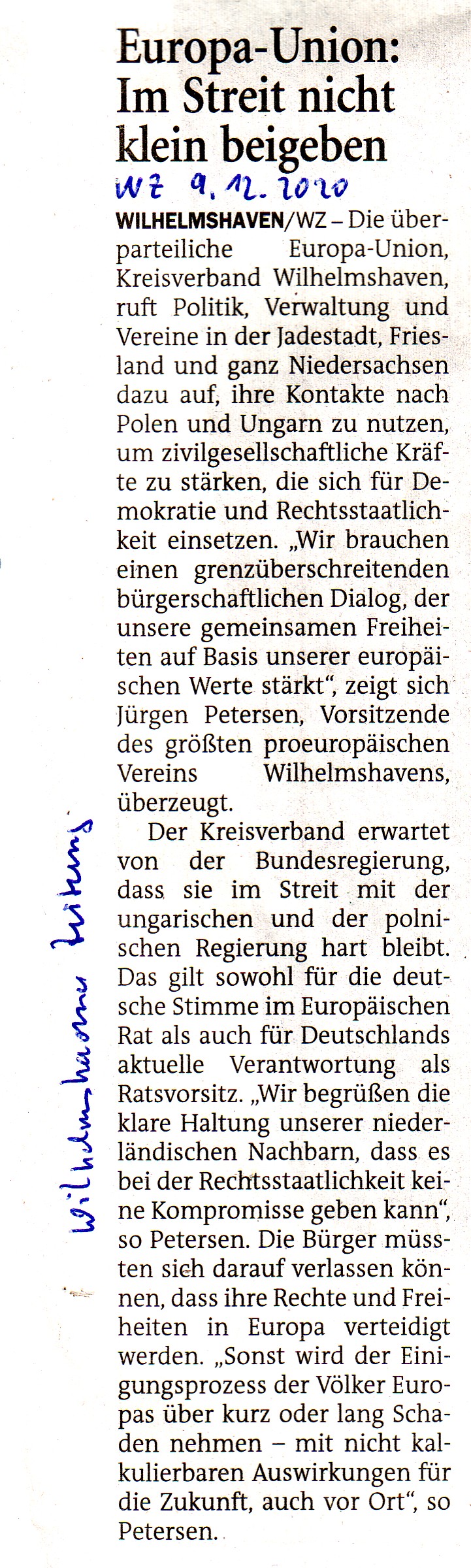Wilhelmshavener Zeitung vom 9.12.2020