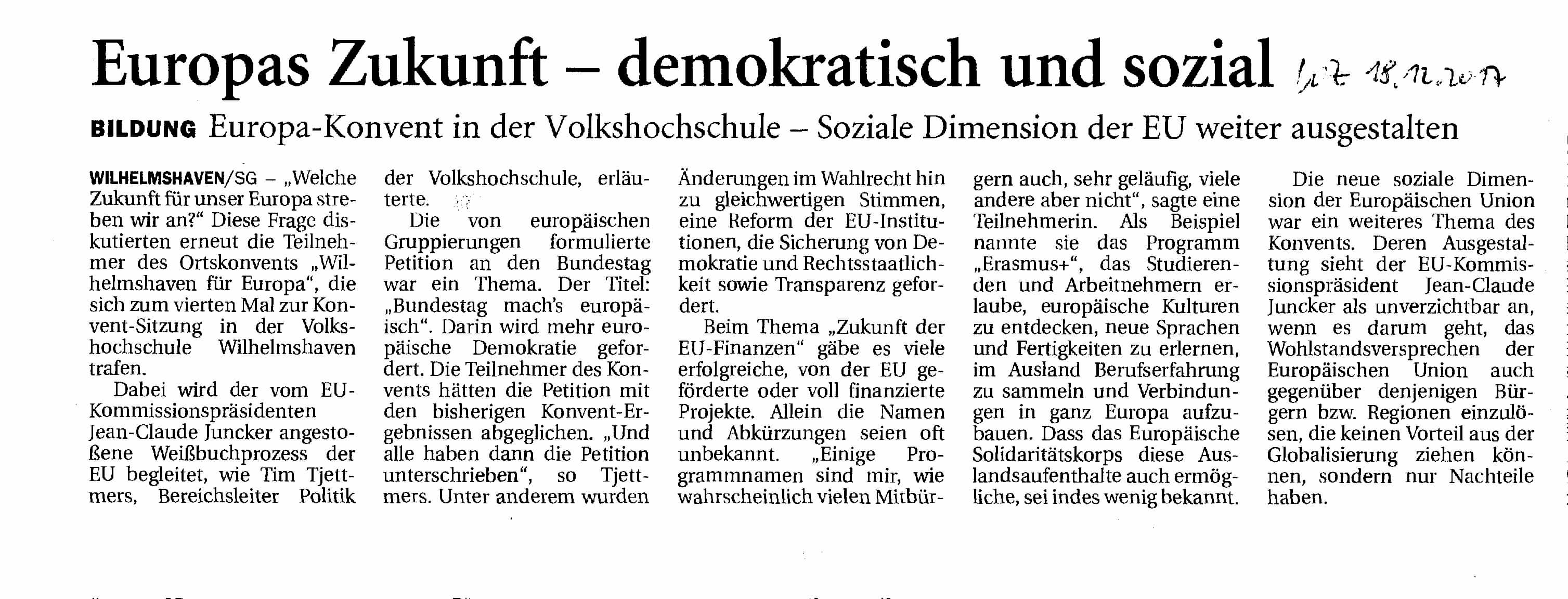 Wilhelmshavener Zeitung vom 18.12.2017