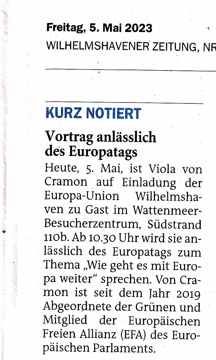 Wilhelmshavener Zeitung Ankündigung der Veranstaltung am 5. Mai 2023