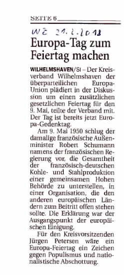 Wilhelmshavener Zeitung vom 21. Februar 2018